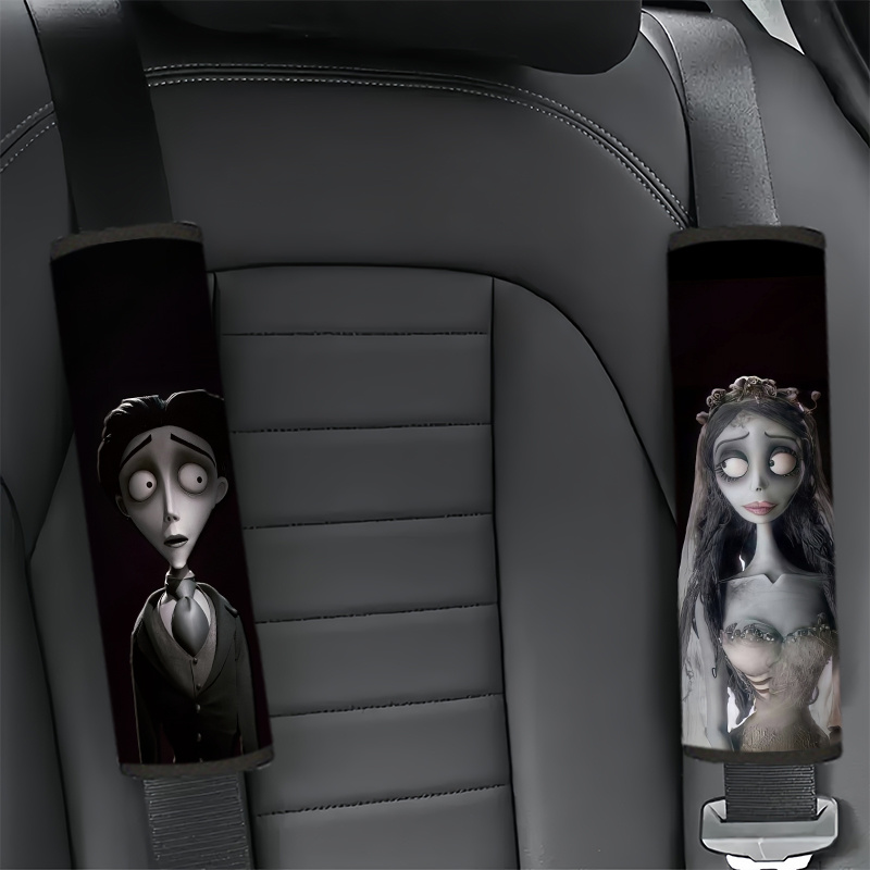 TEMU Juego de 2 fundas para cinturón de seguridad de coche de Cadáver de Bros., Victor y , estilo gótico, material de calidad, diseño elegante y