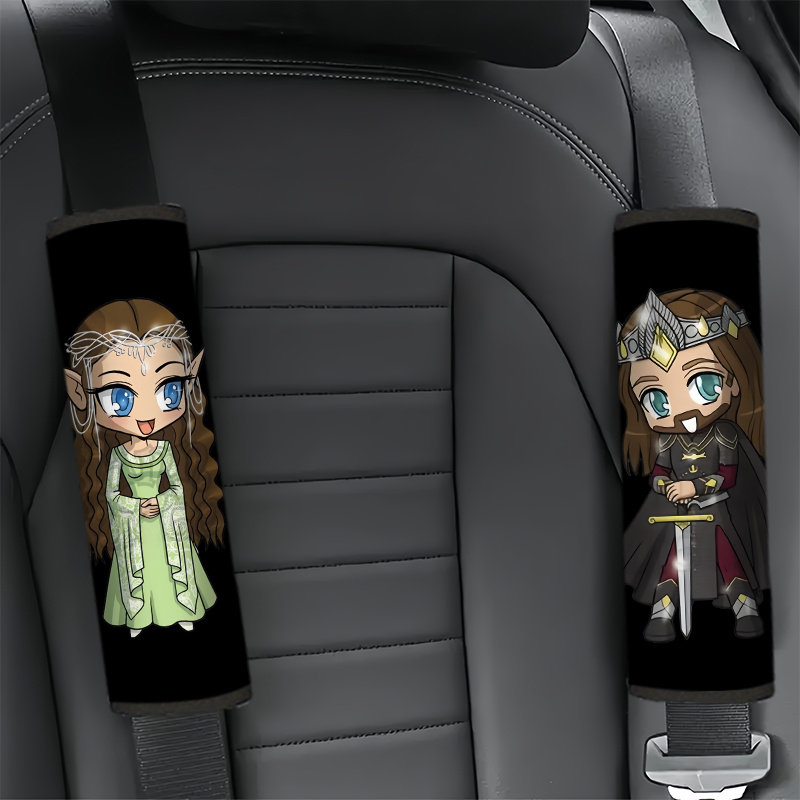 TEMU Juego de 2 fundas para cinturón de seguridad de coche de Bros. de los Anillos Aragorn y Arwen, estilo de fantasía, material de calidad, diseño