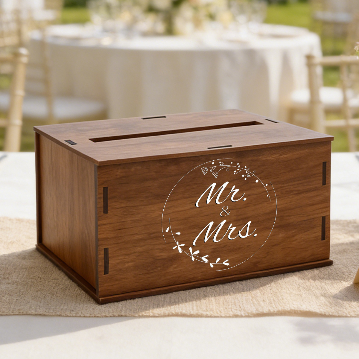TEMU 1 pièce Boîte en bois marron foncé avec message de remerciement, décoration de table de fête, convient pour , anniversaires, enterrements de vie