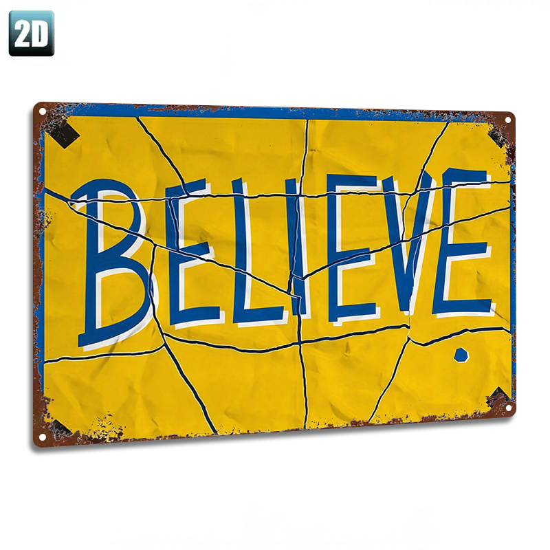 TEMU 2d Flat - 1pc Metal Sign, 2d Flat, "vintage 'believe' Iron Wall Art". Durable 8x12inches (20x30cm) Retro Iron Plaque Suitable For Door Hanging,