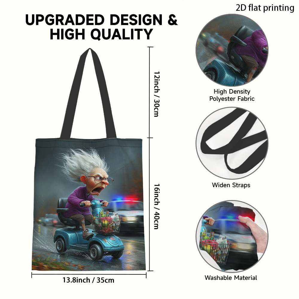 TEMU 1pc 2d Flat Granny Reusable Grocery Bags, Lightweight Crossbody School Bag, Sturdy Tote For Shopping, Stylish Design, Ideal For Graduation Gifts