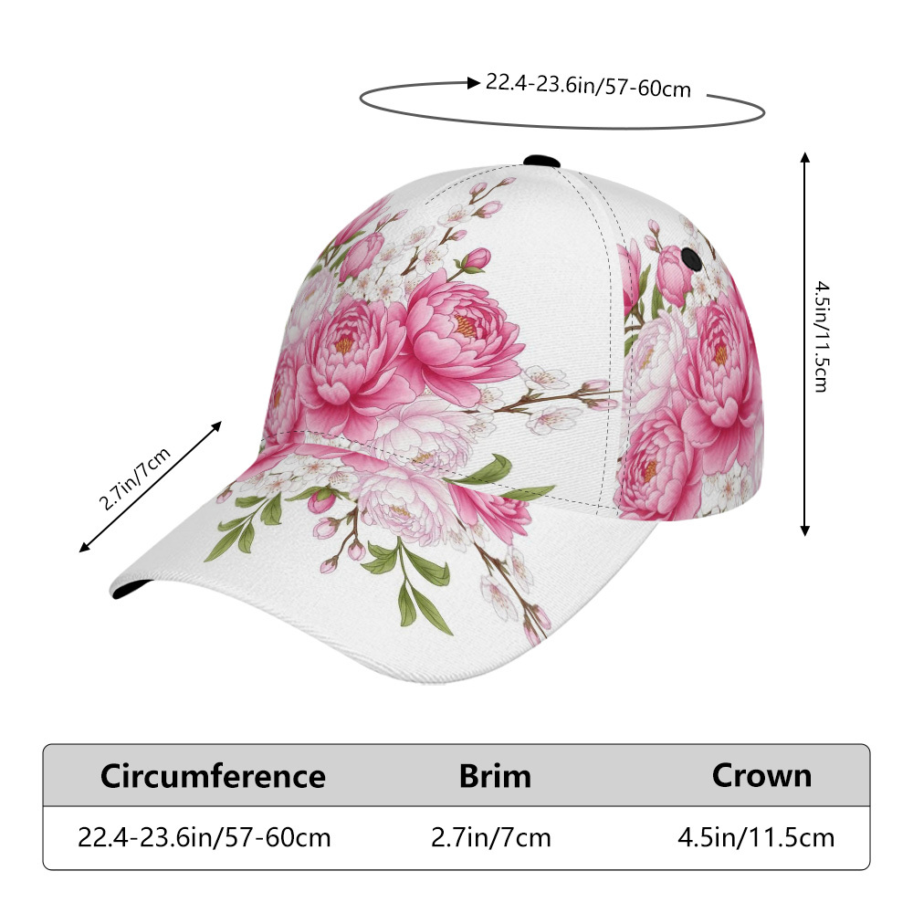 TEMU 1pc Of A Pink Peony Cluster Baseball Cap With A 2d Flat Print, Perfect For Casual. Ideal For Everyday Wear And Outdoor Activities, It Makes An