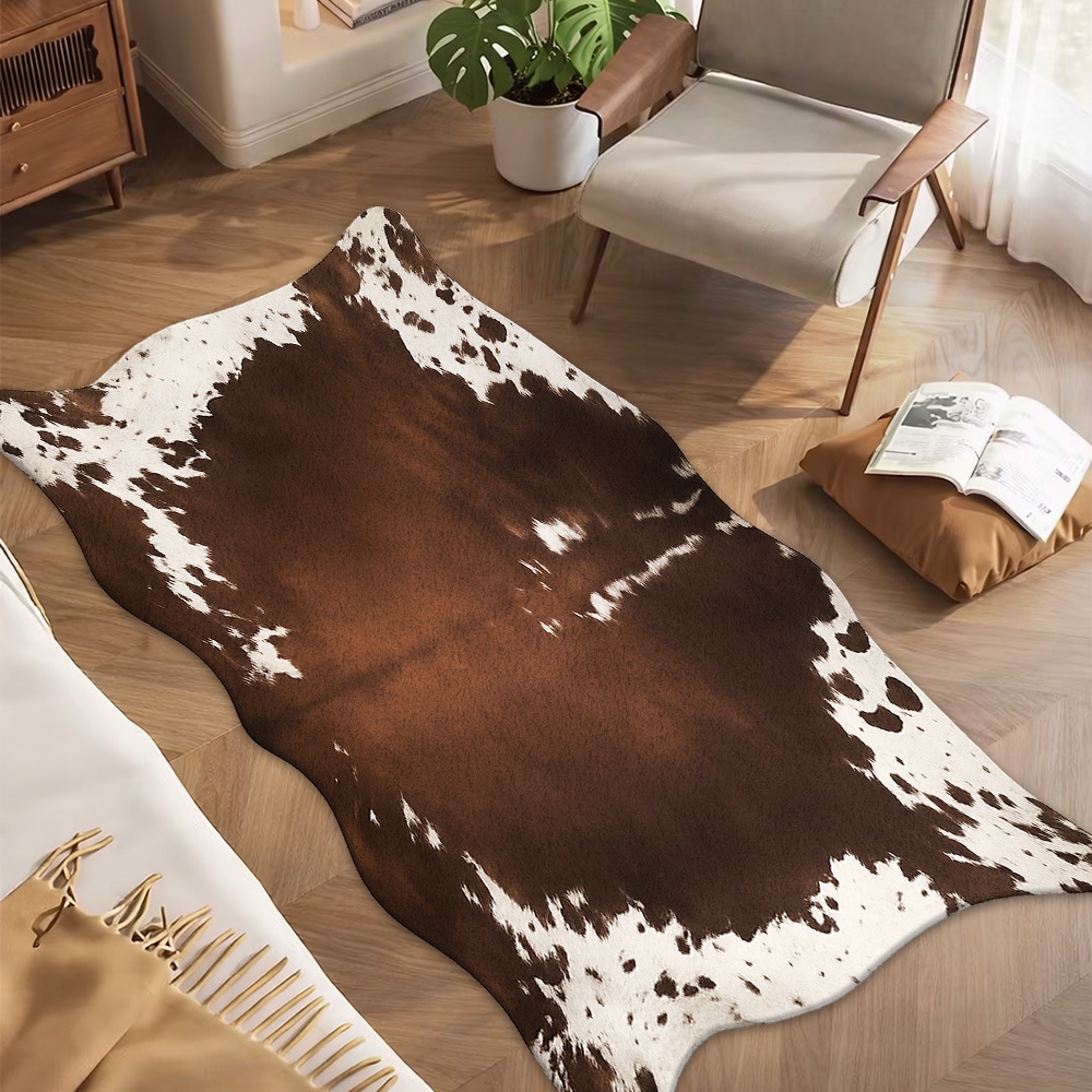 [alfombra irregular] cojín de lujo de terciopelo + base antideslizante con   de cuero de vaca,   y   intermitente, manchas naturales, estilo retro   de limpiar, antideslizante,   para uso en interiores y exteriores