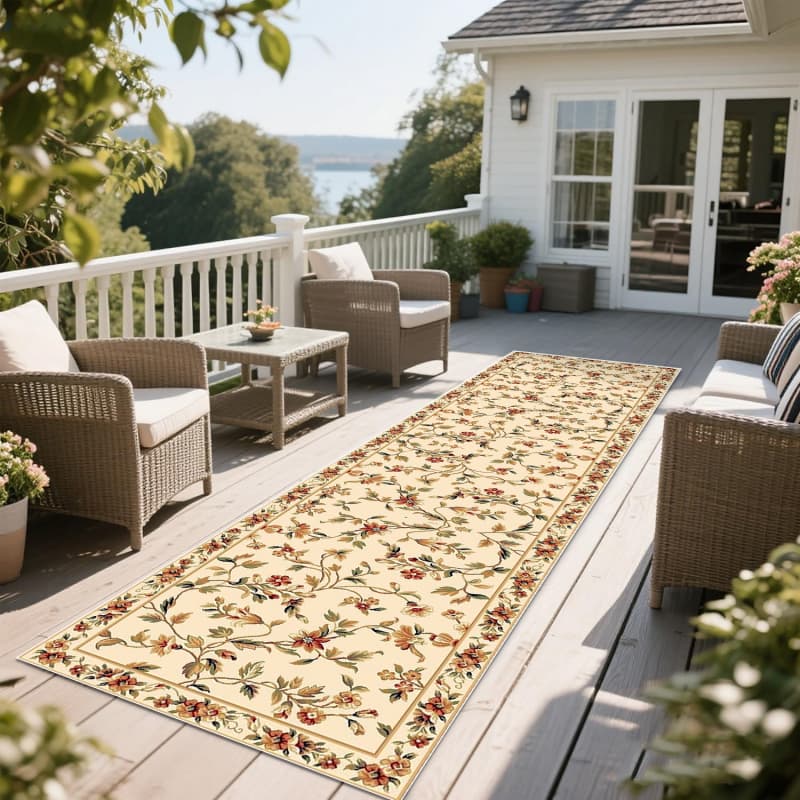 TEMU 1pc Persian-style Floral Pattern Long Runner Rug, Vintage Rustic Style Mat For Living Room, Bedroom, Bedside, And Hallway, Compatible With Light