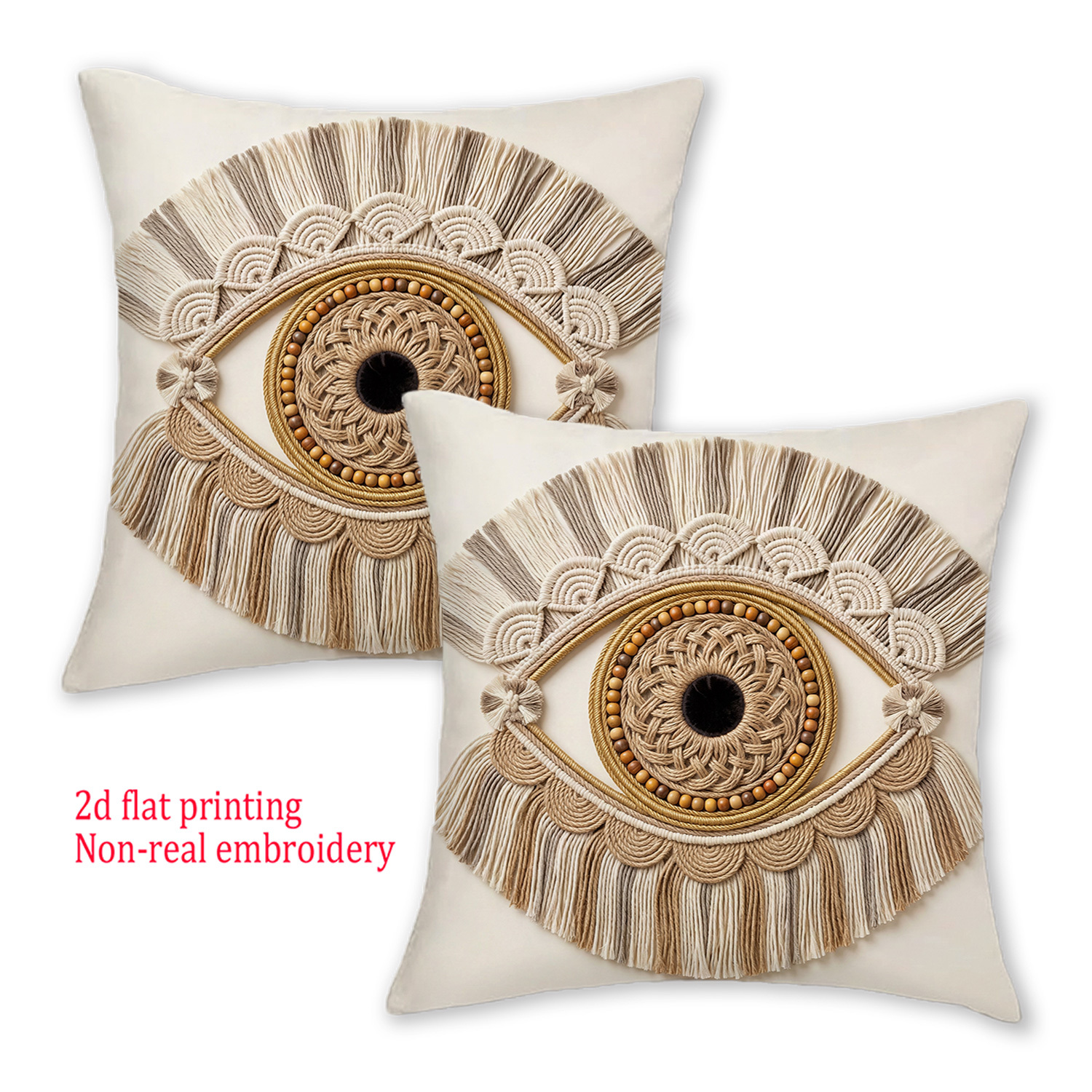E-shop [JIT] 2er-Set, Böhmische Zierkissenbezüge, 2D-Flachdruck, keine echte Stickerei, Augen-Kissenbezüge, 18x18 Zoll, Sommerliche dekorative