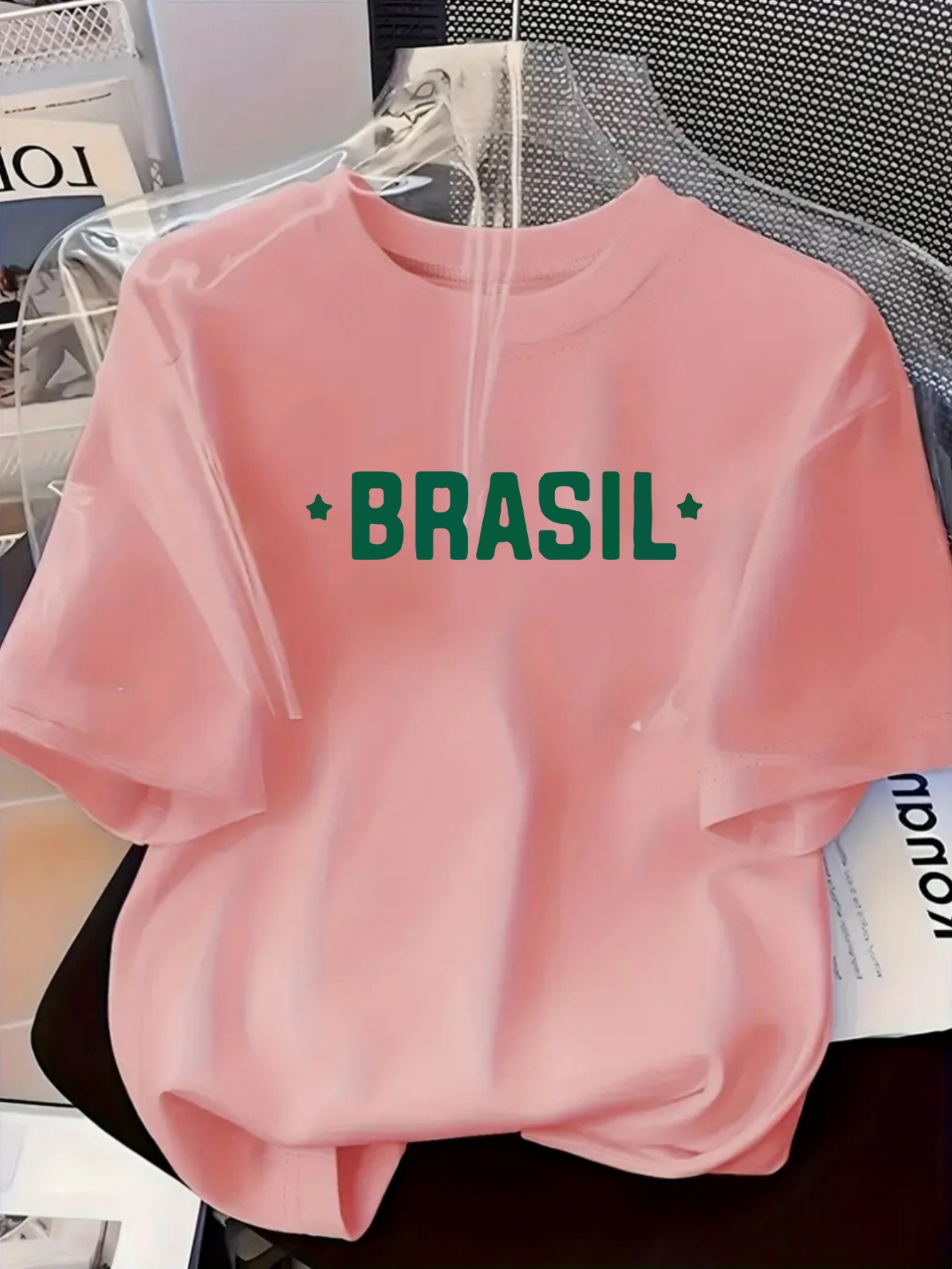 immagine dell'articolo T-shirt con stampa di lettere, girocollo e maniche corte, Top estivo casual a maniche corte da donna, Articolo di moda