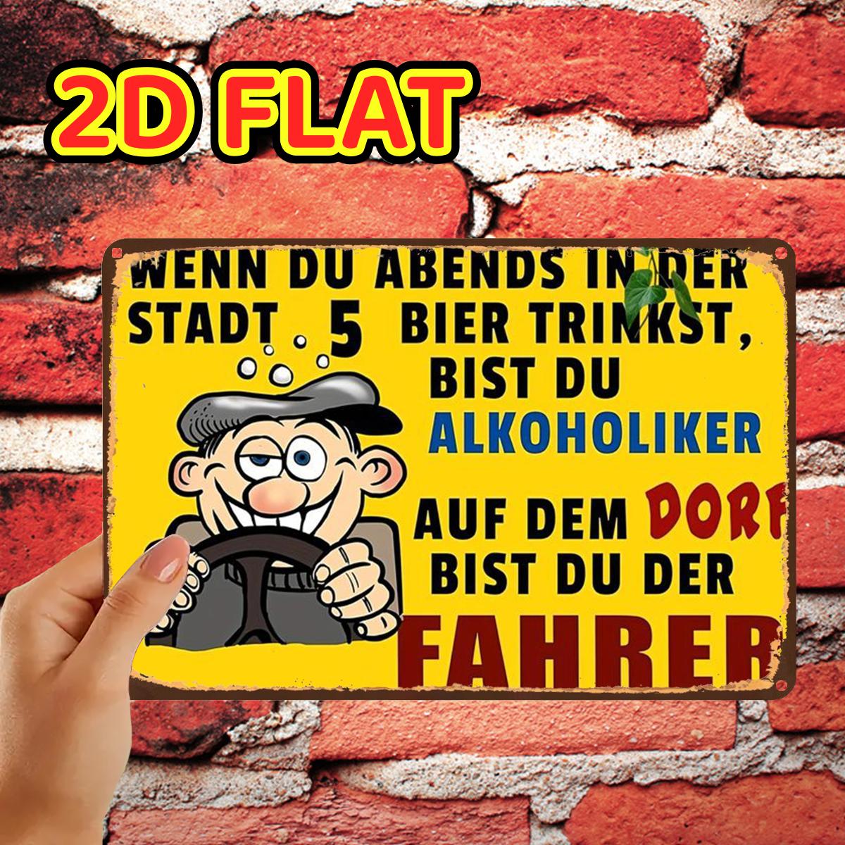 E-shop 2D-Flach, 2D-Flach, ., Vintage Lustiges Deutsches Alkohol-Warnschild Metallposter Metall-Blechschild, Vorgebohrte Löcher, Geeignet für