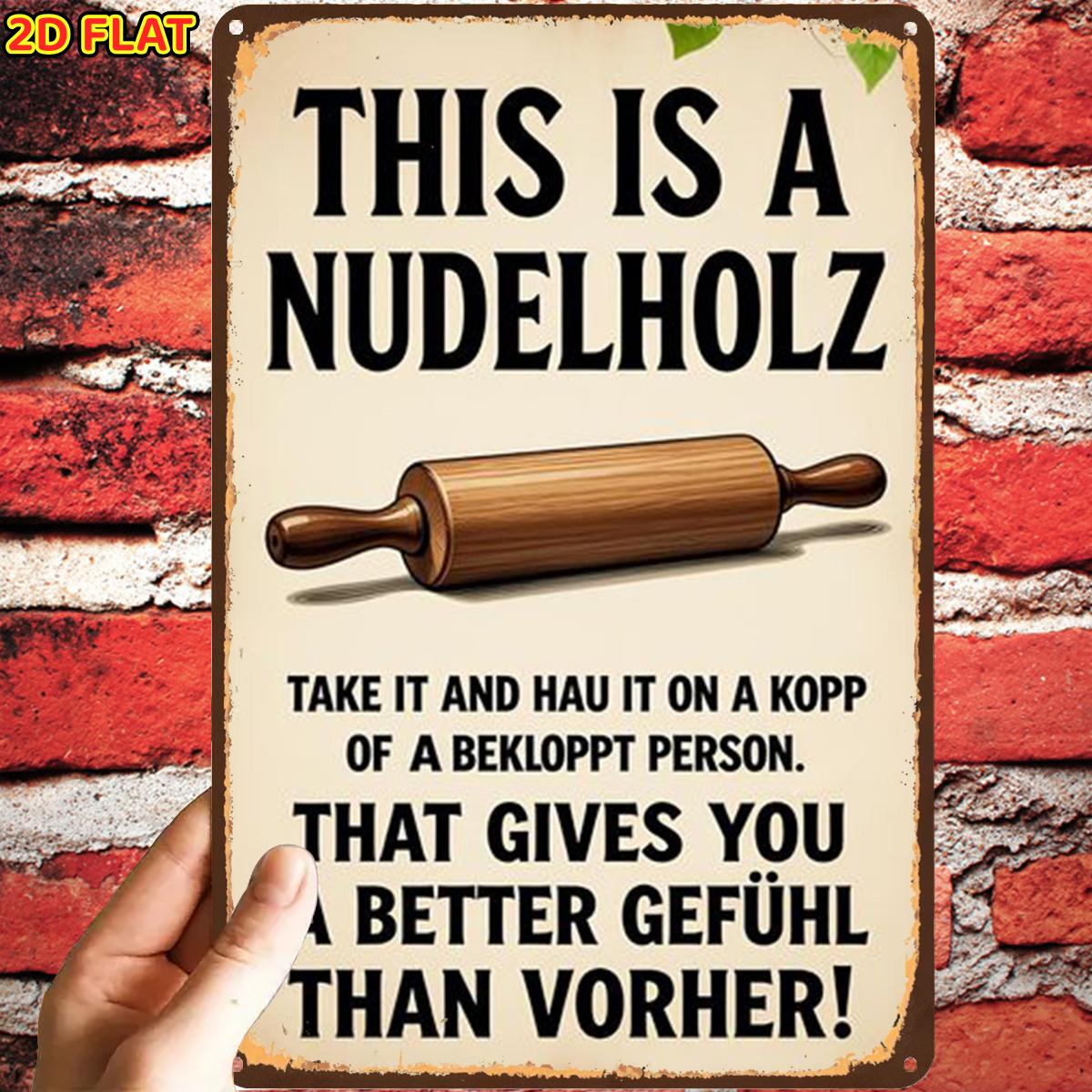 E-shop 2D-Flach, 2D-Flach, ., Vintage Nudelholz-Unterlage-Nudelholz-Metallblechschild, vorgebohrte Löcher, geeignet für Innenbereich, Garten,