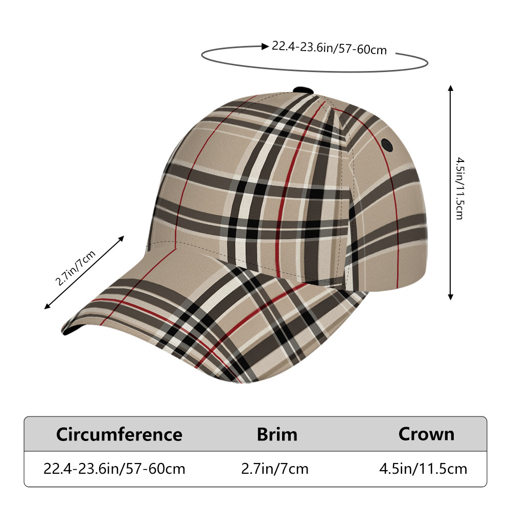 TEMU 1pc Unisex Vintage Washed Tan Plaid Baseball Cap - Adjustable Snapback Dad Hat Suitable For Christmas, Casual Wear & Themed Outfits, Lightweight