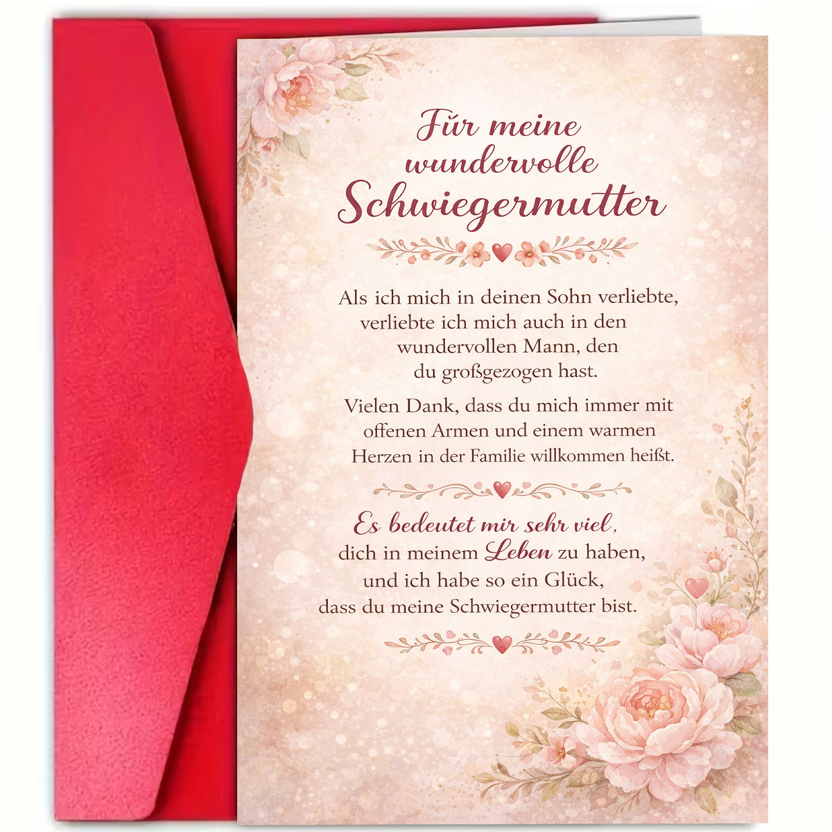 Image of 1pc Elegant Mother's Day Greeting Card, Floral Roses And German Message "für Meine Wundervolle , " Suitable For , Mother's Day, Vintage Watercolor, Card