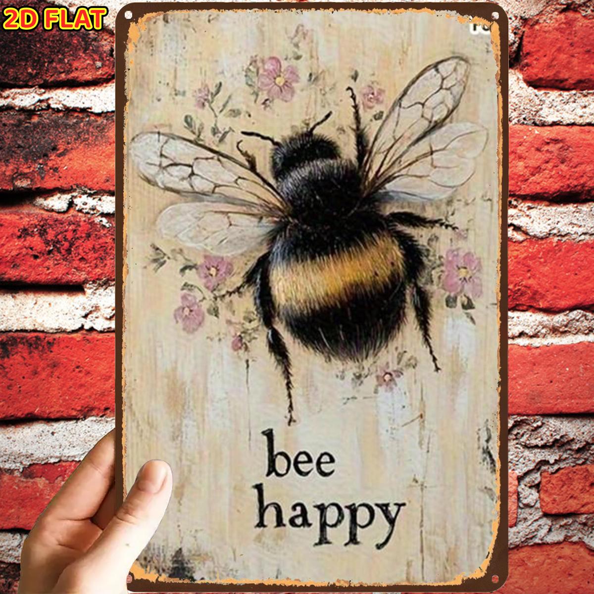 E-shop 2D-Flach, 2D-Flach, ., VintageBee -Kunstschild, Metall- Blechschild, vorgebohrte Löcher, geeignet für Innenbereich, Garten, Außenbereich,