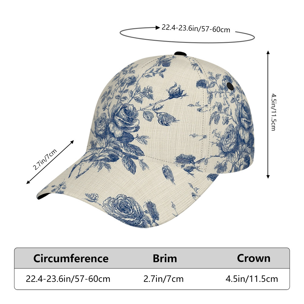 TEMU 2d Flat Printing 1pc Blue Floral Baseball Cap - Men Women Baseball Cap - Adjustable Duckbill Cap