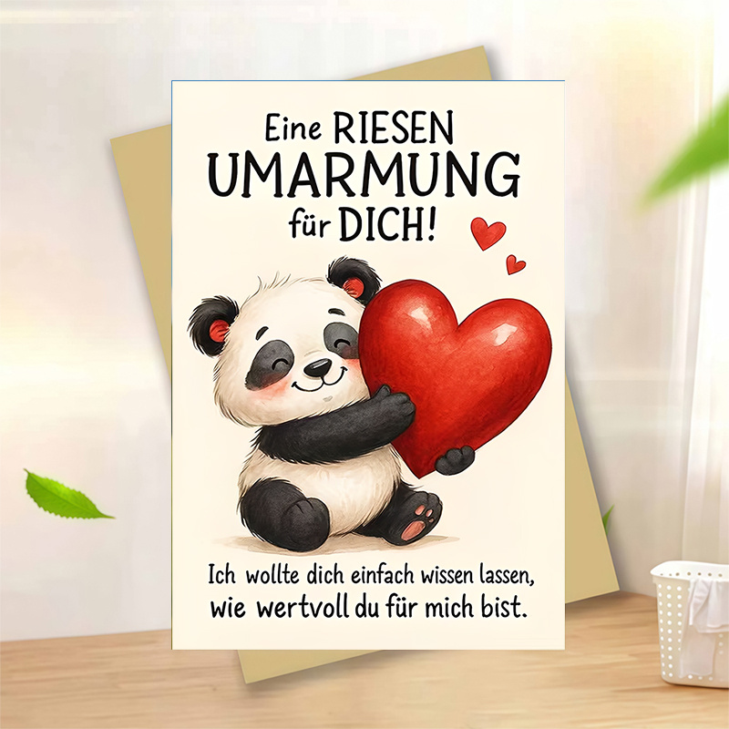 Image of 1pc Panda Hug Greeting Card Illustration Love Note For Partner Anniversary Valentine Encouragement Gift Idea Blank Inside Envelope Included