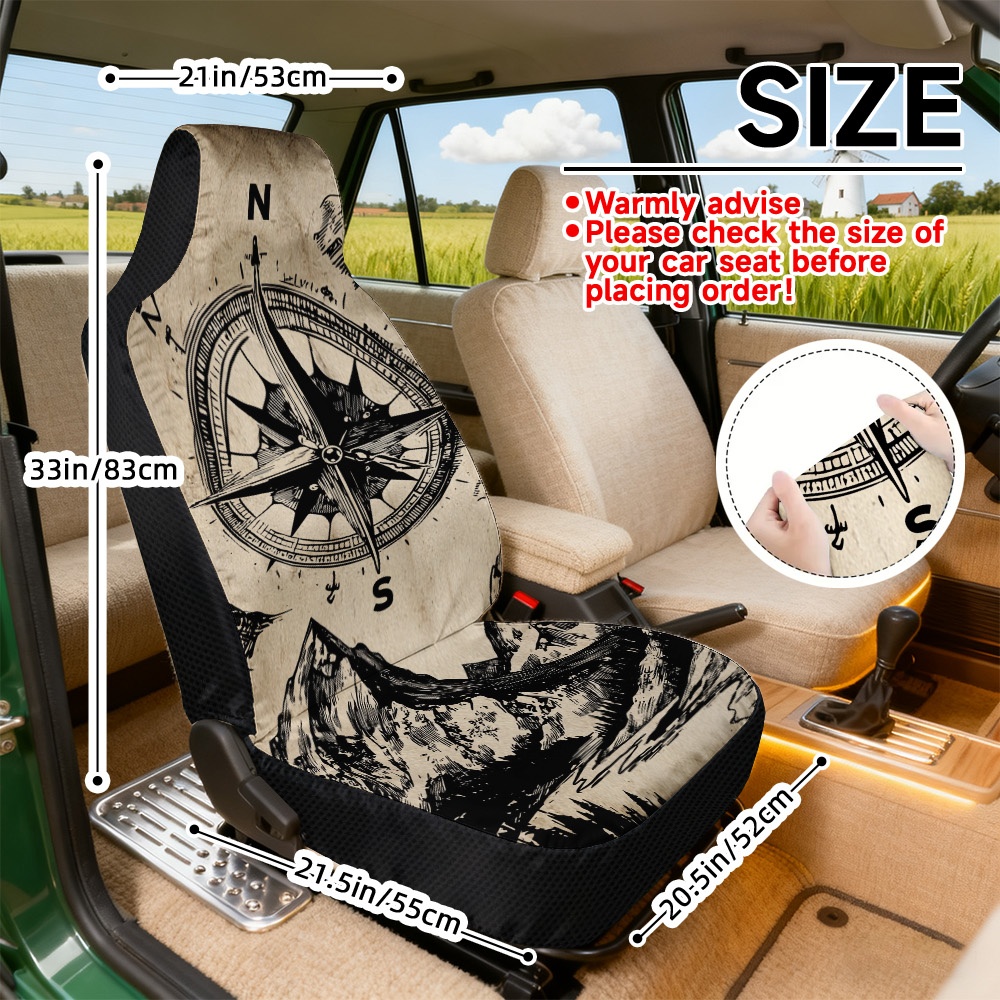 TEMU Juego de dos fundas para asientos de coche con estampado 2D de y montañas, diseñadas para adaptarse a la mayoría de los asientos delanteros.