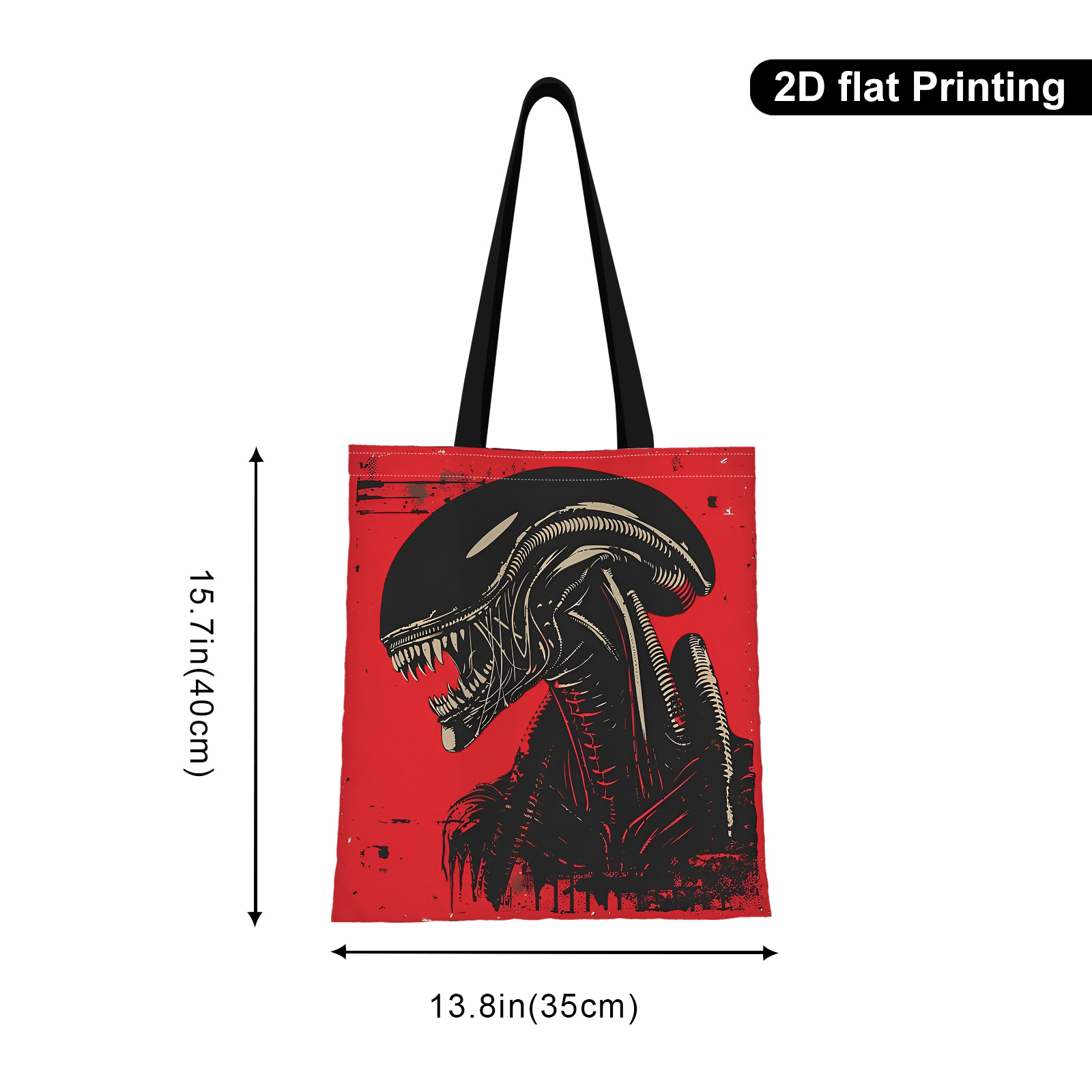 TEMU Bolsa tote estampada de 1 pieza con estampado de alienígena de ciencia ficción, diseño de parte superior , bolsa de compras resistente para