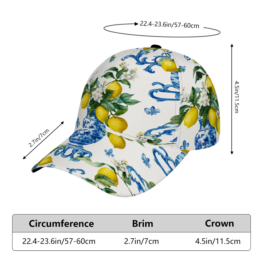 TEMU 1pc Lemon & Blue Baseball Cap For - Snapback Hat With Lemon Print, Lightweight Summer Casual Headwear Suitable For Christmas, Hip Hop Outfits,