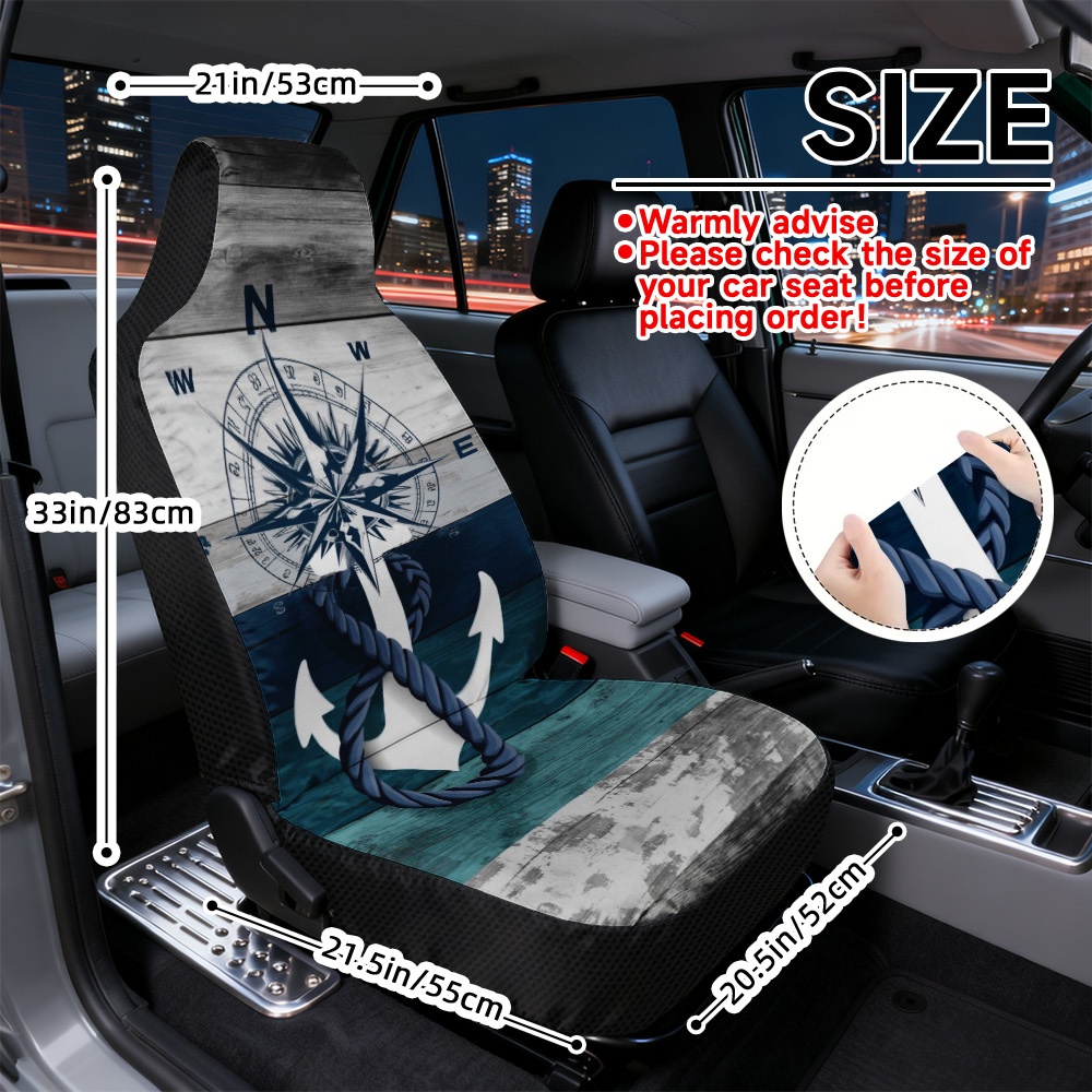 TEMU Fundas de asiento de coche de 2 piezas con impresión 2D, diseño náutico de y , ajuste universal para asientos delanteros, fundas de asiento de