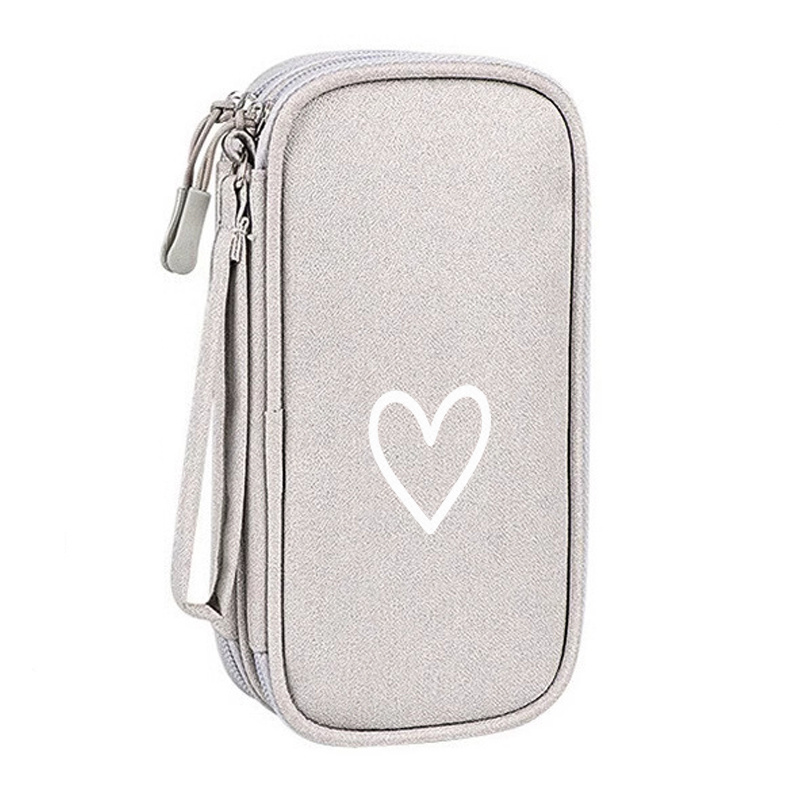 TEMU A Travel Cable Organizer Bag Designed With Easy Line-drawn Heart Shapes - A Double-layer Zippered Storage Bag With Multiple Pockets For