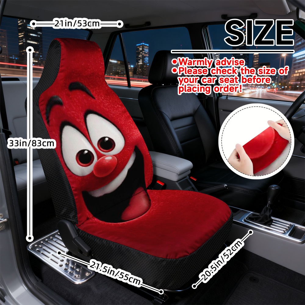 TEMU 2d Flat Printing, 2pcs Car Seat Covers Universal Fit Seat Covers, Happy Cartoon Red Face Print Design For Cars Suvs Trucks, Machine Washable, ,