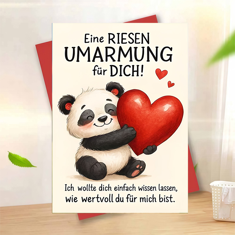 1pc Panda Hug Greeting Card Illustration Love Note For Partner Anniversary Valentine Encouragement Gift Idea Blank Inside Envelope Included