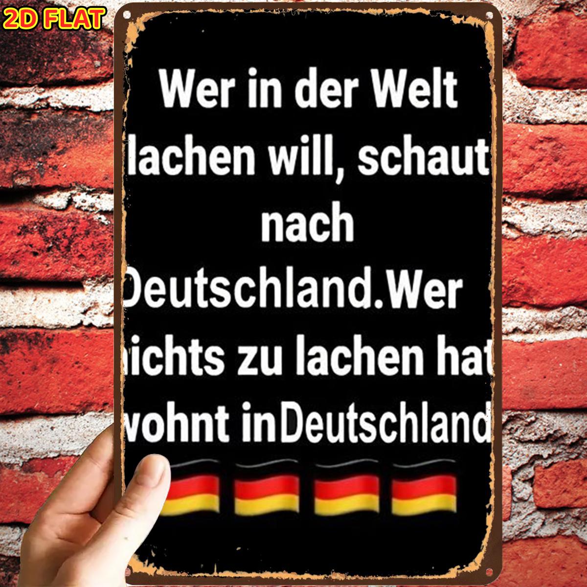 E-shop 2D-Flach, 2D-Flach, ., Vintage Deutschland Humor-Schild mit Flaggen, Metall-Blechschild, vorgebohrte Löcher, geeignet für Innenbereich, Garten,