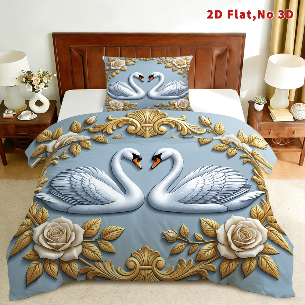 TEMU Elegant Duvet Cover Set Featuring And Roses, In Queen, King, And Full Sizes. Includes 1 Duvet Cover And 1 Or 2 Pillowcases. Machine Washable And