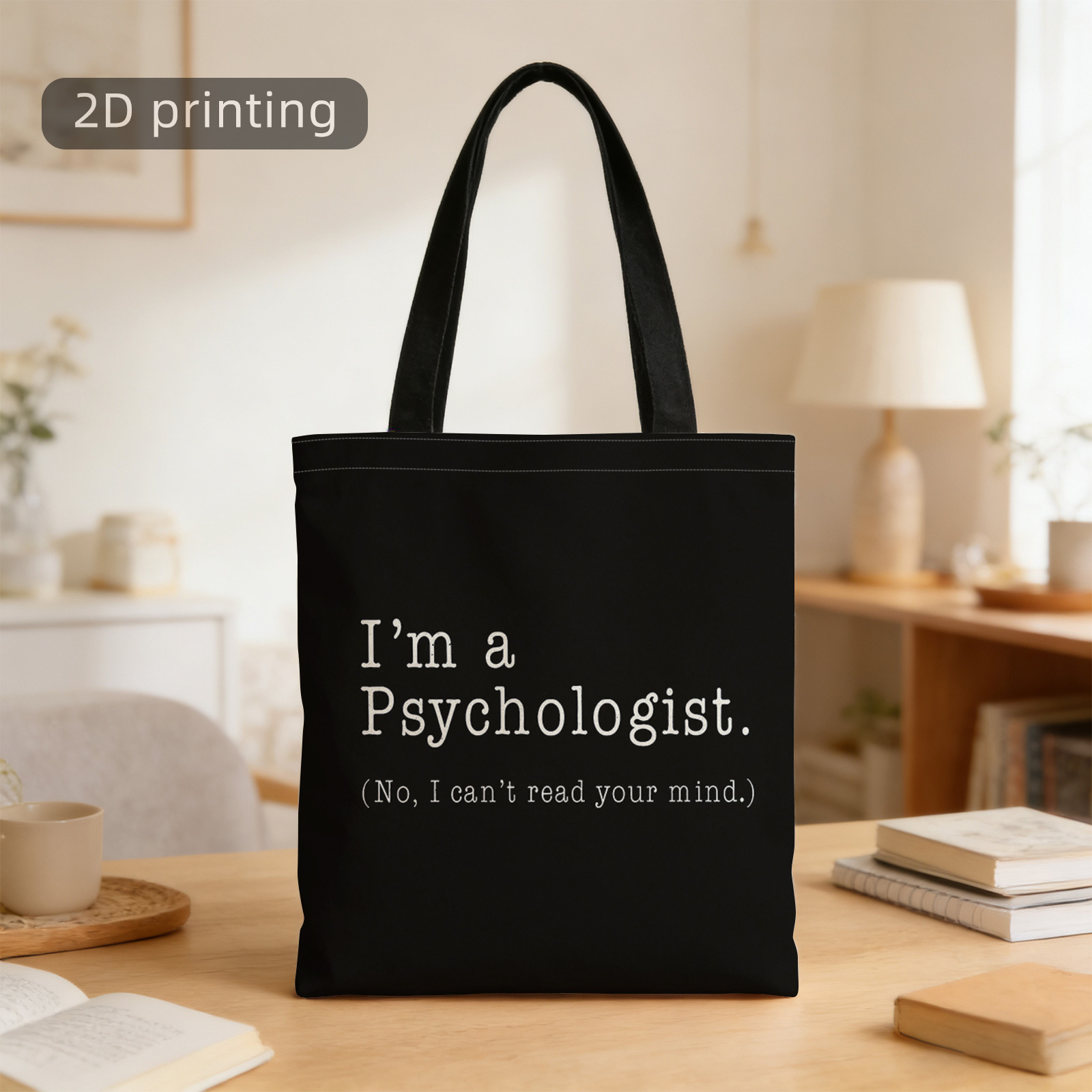 TEMU A 2d Printed Tote Bag With A Psychology Theme, Focusing Reading And Psychology. This Reusable And Stylish Shoulder Bag Is Perfect For Shopping,