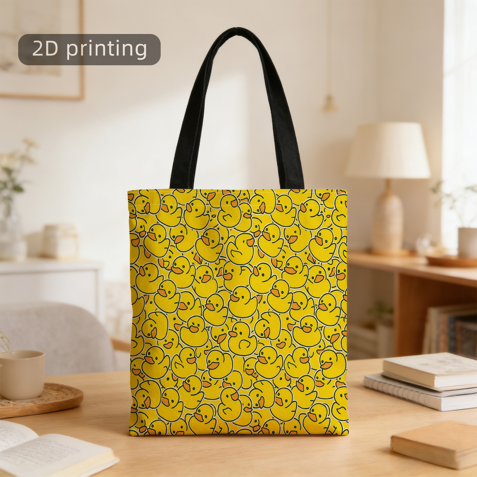 TEMU 1pc, 2d Printed Tote Bag, Pattern, Vector Illustration, Cute Design, Reusable, Stylish Shoulder Bag, Tote Bag, Shopping Bag, Suitable For