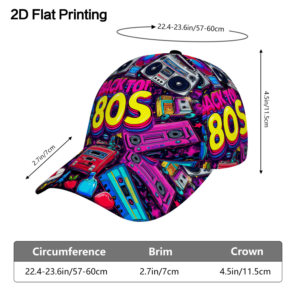 TEMU 2d Flat, Retro 80s Vibes Ready Baseball With Going Elements, For Best Experience, Jogging, Ladies Fall Favorite Fashion Statement Piece, 2d Flat