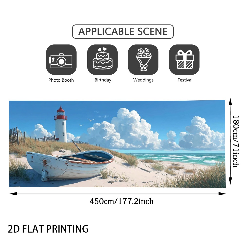 TEMU 1pc A Coastal Lighthouse Boat View Banner For Garage Doors, Made Of Polyester Fiber, Easy To Set Up, Perfect For Birthday Celebrations, Garden