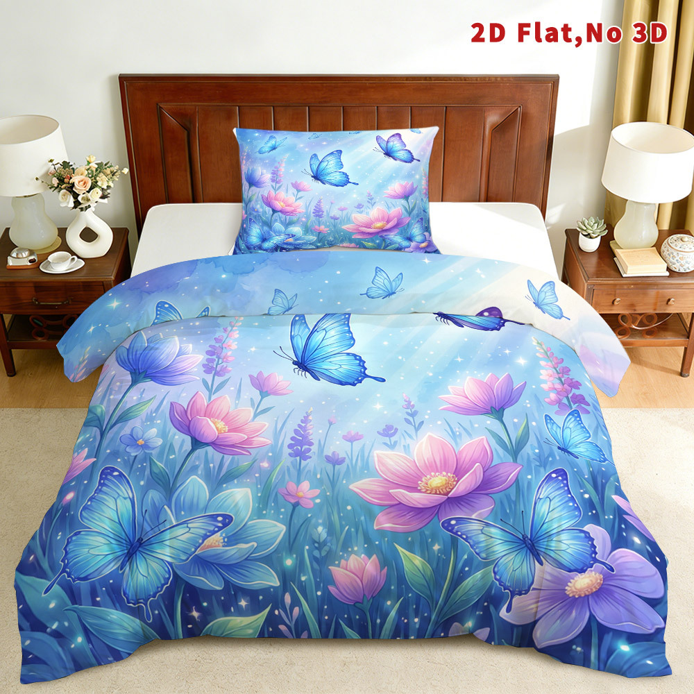TEMU 2d Flat Fantasy Floral 2/3pcs Duvet Cover Set Stylish Bedding Bed Cover Set Breathable And Stylish Design Printed Bedding 1 Quilt Cover   1/2