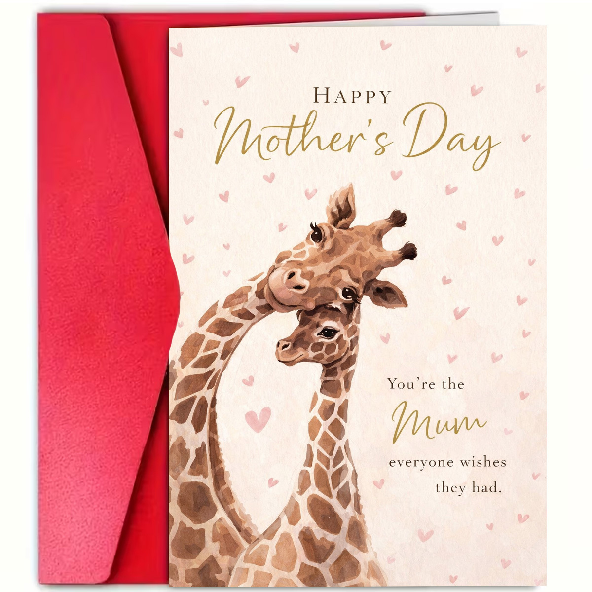 E-shop Herzliche Muttertagsgrußkarte, Wasserfarben-Giraffen mit rosa Herzen "Du bist die für Mama, die jeder haben möchte", Geeignet für Mama oder