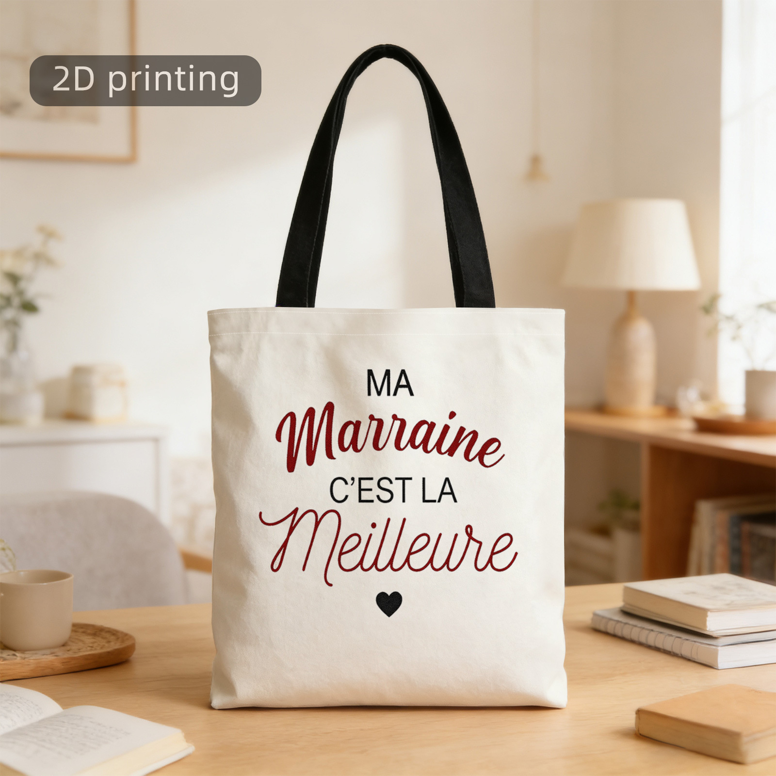 TEMU 1 pièce Sac fourre-tout imprimé 2D, "Ma Marraine C'est La Meilleure" est une française qui se traduit par "Ma parraine est la meilleure" en