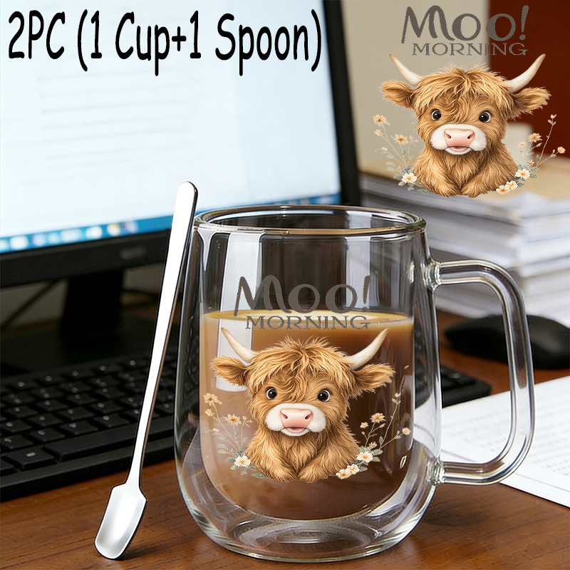 TEMU 2pcs(1pc Glass Cup+1pc Spoon),insulated Double-walled Borosilicate Reusable Water Cup With Handle,large Capacity Clear Coffee Mug For Beverages