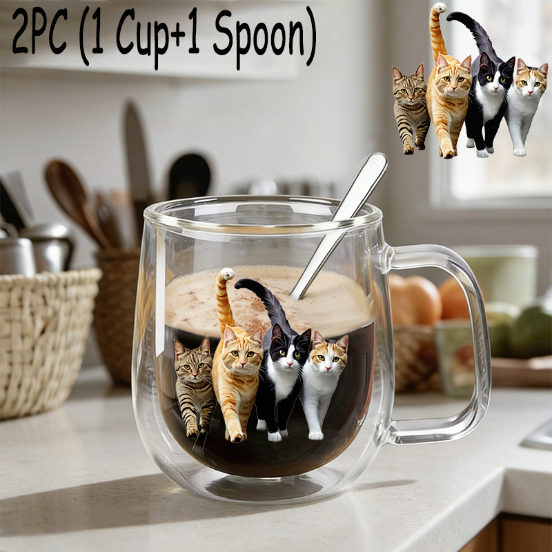 TEMU 2pcs(1pc Glass Cup+1pc Spoon),insulated Double-walled Borosilicate Reusable Water Cup With Handle,large Capacity Clear Coffee Mug For Beverages