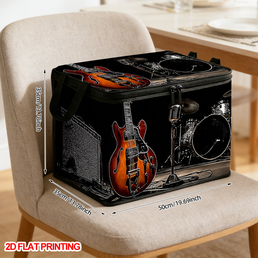 TEMU 1pc Of Electric Guitar Drum Microphone Storage Bins With A Lid, Made Of Soft Fabric, Ideal For Family Bedrooms, Bathrooms, And Laundry Areas -