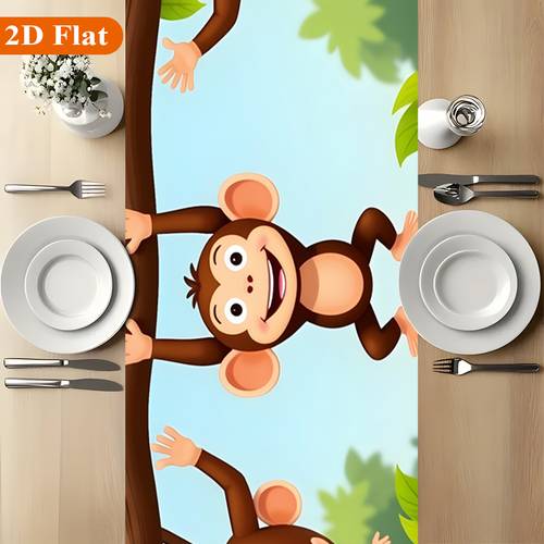item picture 2d flat tablecove 1pc monkeys hanging suitable for dining tables parties outdoor use and other occasions this polyester table runner is in multiple sizes and is suitable for family parties 2d flat