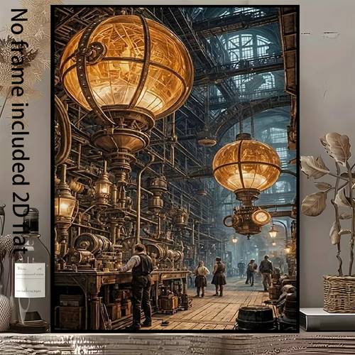 item picture 2d flat 1pc steampunk industrial frameless vertical canvas vintage machinery warm lighting suitable for wall decor suitable for bedroom dorm modern minimalist suitable for artwork 2d flat