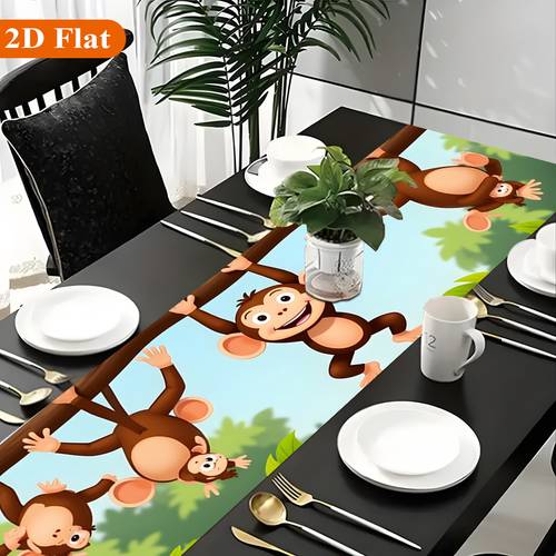 2d flat tablecove 1pc monkeys hanging suitable for dining tables parties outdoor use and other occasions this polyester table runner is in multiple sizes and is suitable for family parties 2d flat