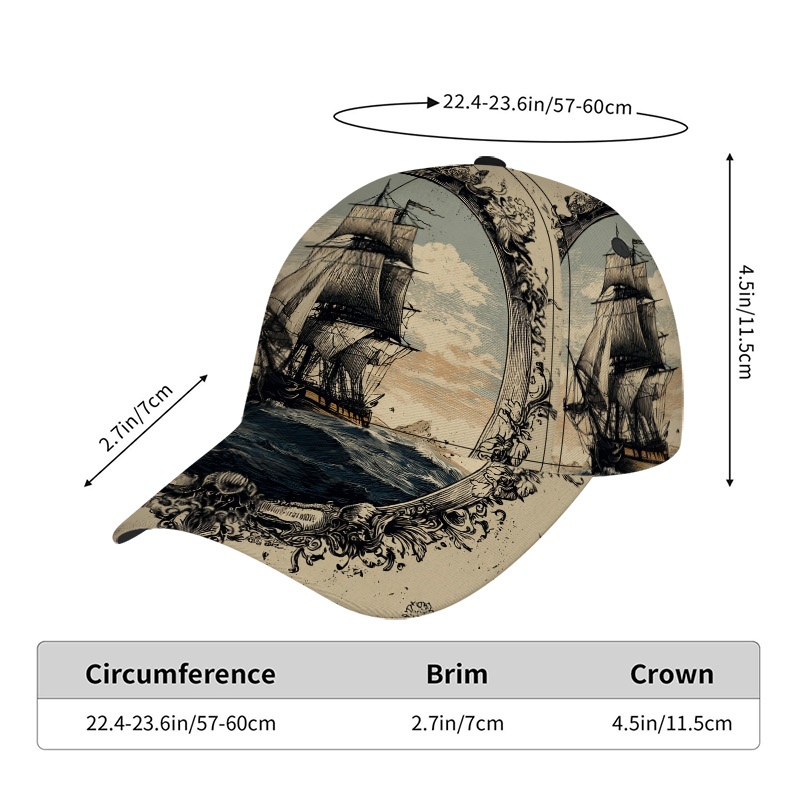 TEMU Classic Snapback Baseball Cap Featuring A Sailing Ship Scene, Designed For Men And Women. It A Comfortable , Perfect For Outdoor Activities,