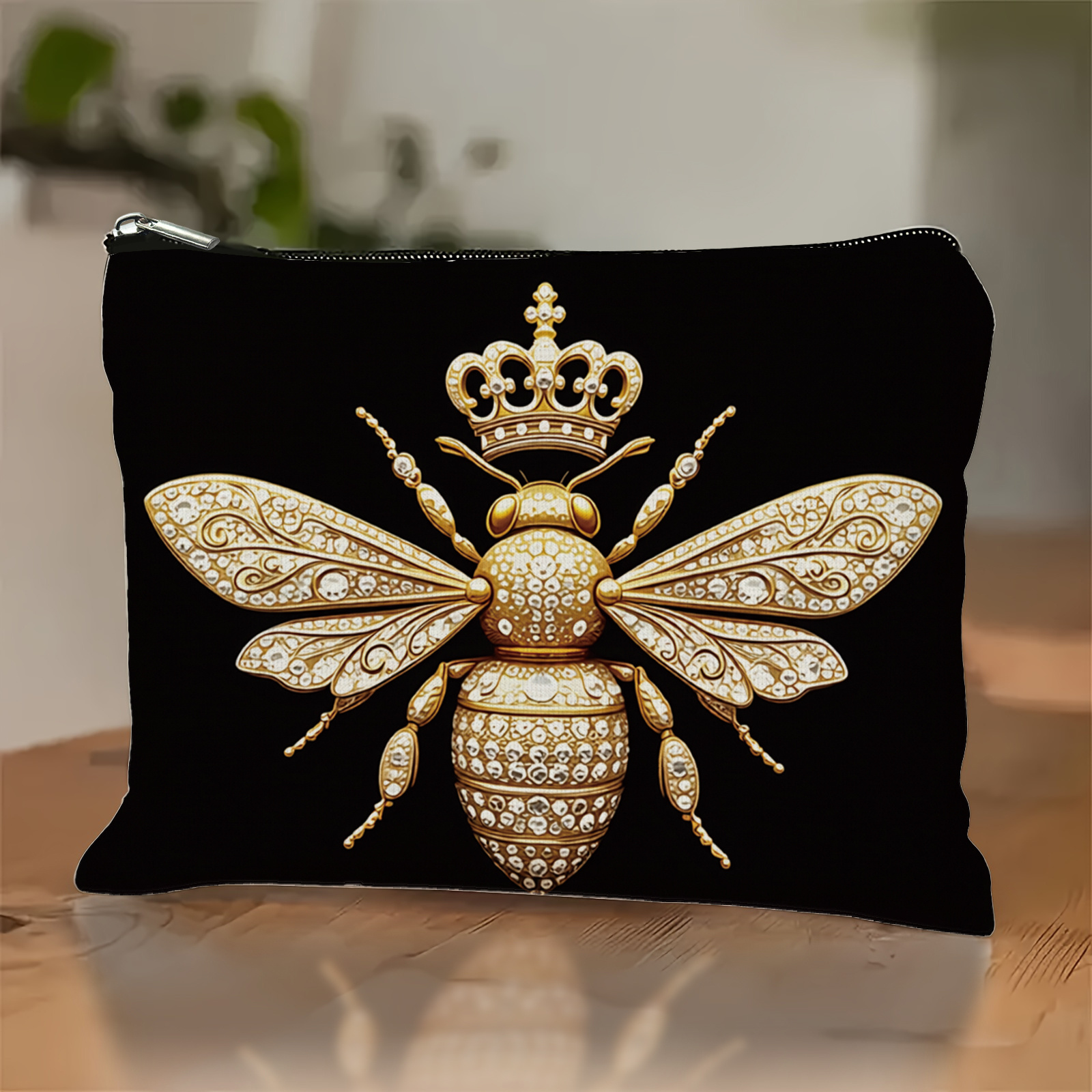 TEMU 1pc Queen Bee Makeup Bag With & Queen Bee Slogan - Large Capacity Tear-resistant Cosmetic Organizer Suitable For Travel, Daily Use, Toiletry