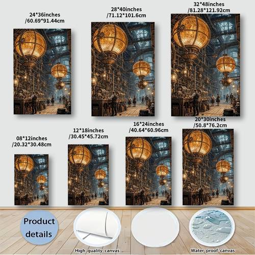 2d flat 1pc steampunk industrial frameless vertical canvas vintage machinery warm lighting suitable for wall decor suitable for bedroom dorm modern minimalist suitable for artwork 2d flat