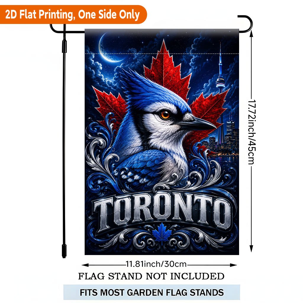 TEMU Plat 2D, Drapeau de Jardin Imprimé Plat 2D 1 pièce, Drapeau de Jardin Simple Face de Toronto avec Oiseau Bleu, Matériau Polyester Durable, Très