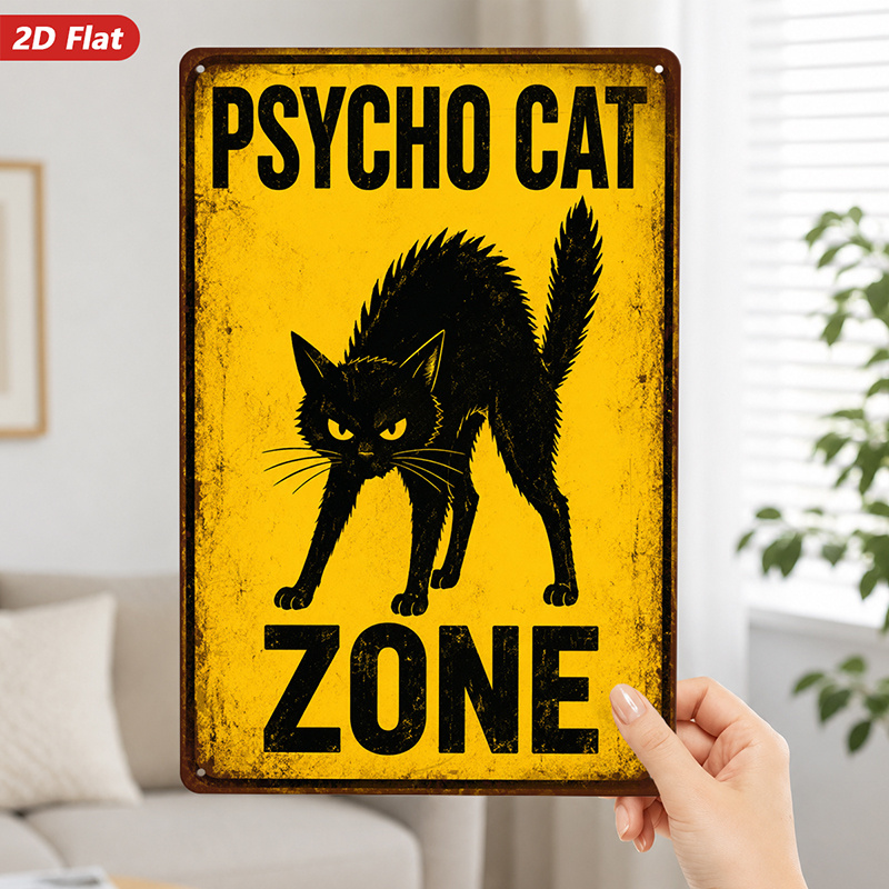 TEMU 2d Flat, 1pc Metal Sign Wall Art, Cat Zone Decorative Art Print, Retro Style, Cat-themed, For Living Room, Home Decor, Safe Rounded Corners,