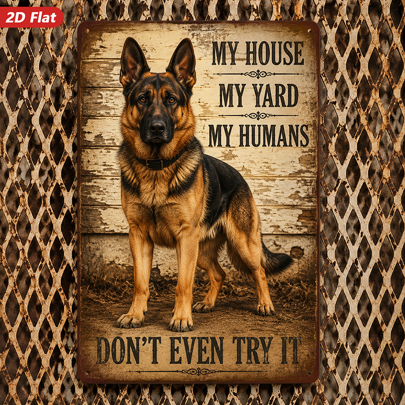TEMU 2d Flat, 1pc Metal Sign Wall Art, German Shepherd Decorative Art, Rustic Style, With " My Humans Don't " Text, Home Decor, For Living Room,
