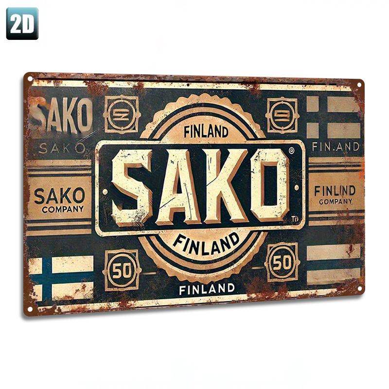 TEMU 2d Flat, 1pc, Metal Sign, Vintage Sako Finland Metal Sign Artwork. Durable Metal Plaque, Suitable For Bars, Bedrooms, Restaurants, Kitchens, And