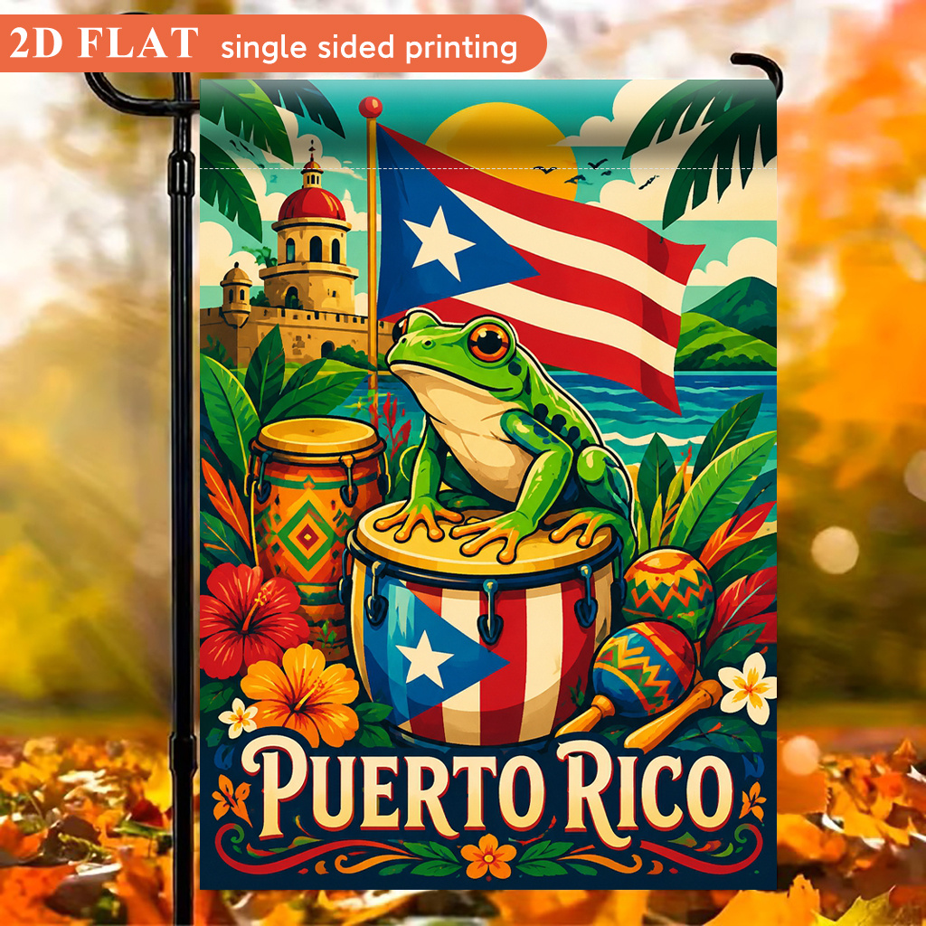 TEMU 2d Flat, 2d Flat Garden Flag 1pc, Puerto Cultural Symbol, Polyester Material, Single-sided Printed Design, Ocean Theme, Summer Theme, Holiday