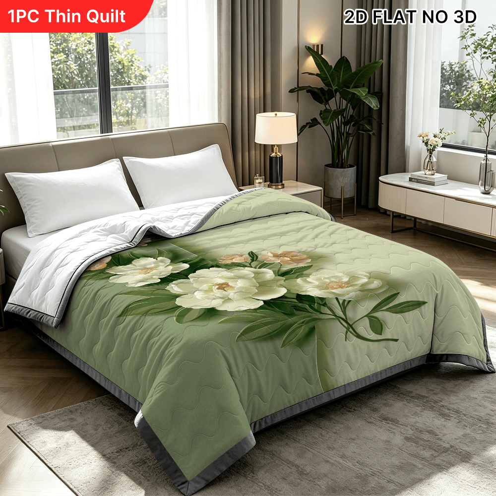 TEMU 1pc Cooling Summer Quilt Suitable For Dorms & Bedrooms, Lightweight Air-conditioning Bedspread With Spring Floral, Quilted Blanket For