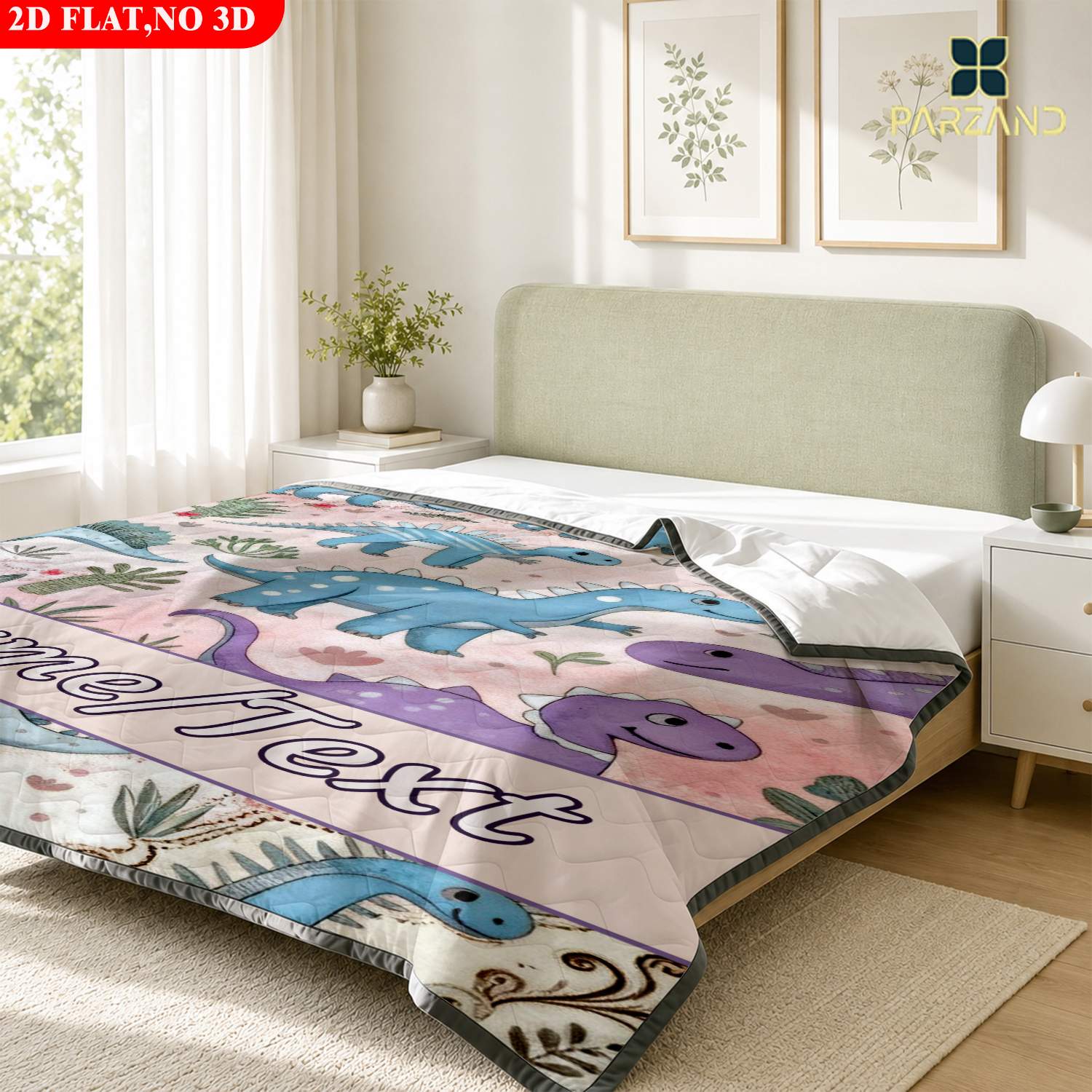Custom Name Pastel Dinosaurs Skin-Friendly Summer Lightweight Quilt