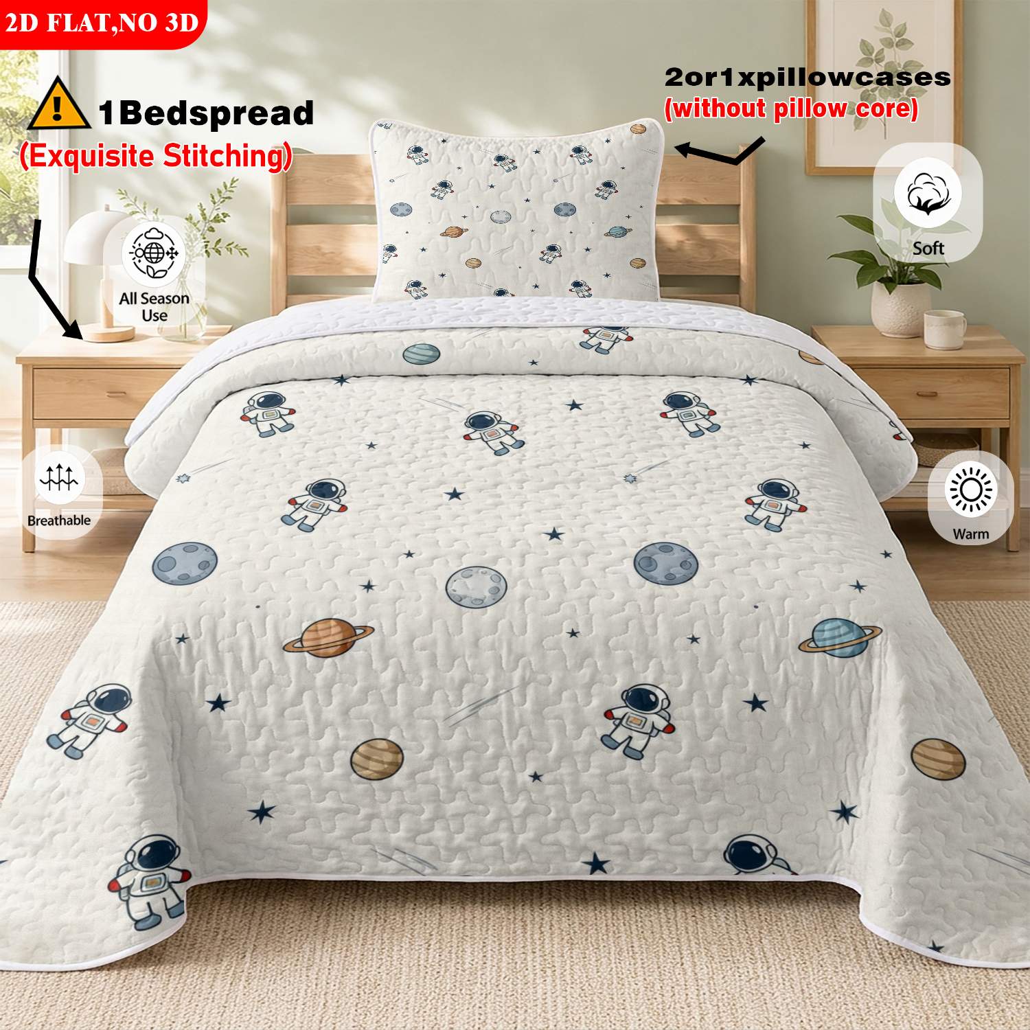 TEMU 2/3pcs 2d Flat Print Astronaut Starry Sky Bed Cover Set Space Theme Bedding Festive Decorative Bedding Ideal For Bedroom Decor(1 Bedspread 1/2